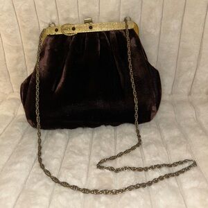 Vintage 1940's Harry Levine Brown Velvet Clutch with Gold Accents